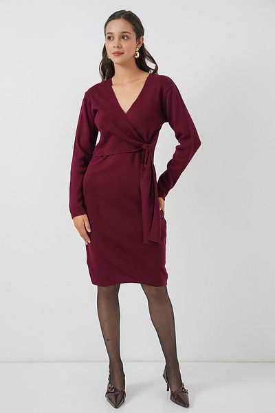 Bigdart Γυναικείο Πλεκτό Φόρεμα Διπλό Γιακά 15928 - Claret Red