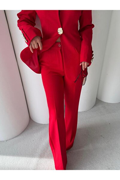 bykadriyeyılmaz Zuzu Gold Düğme Detaylı Takım Kırmızı