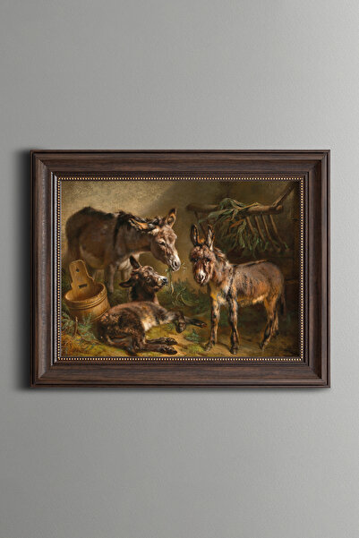epiqart Donkeys in the Stable - Vintage Patterned Frame