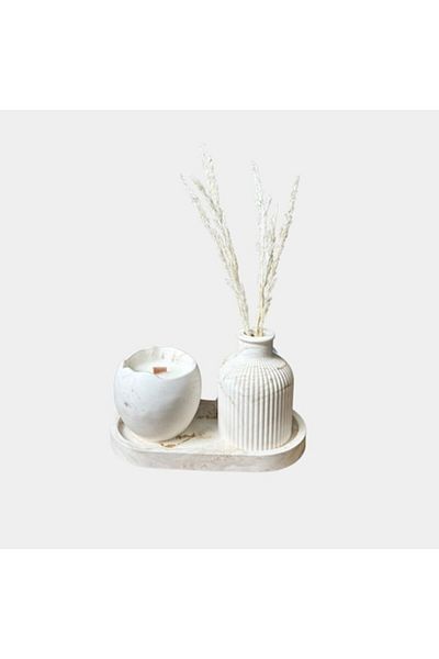 Ziani Decorative Set • Tray • Vase • Scented Candle, Ceramic and Soy Wax