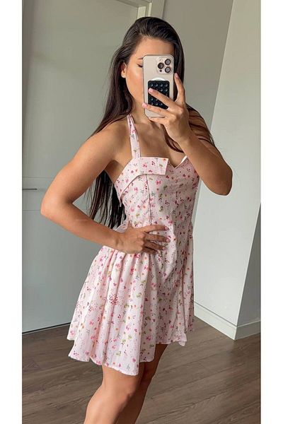 Bleu Petite Gipeli Crepe Fabric Floral Patterned Short Women's Dress