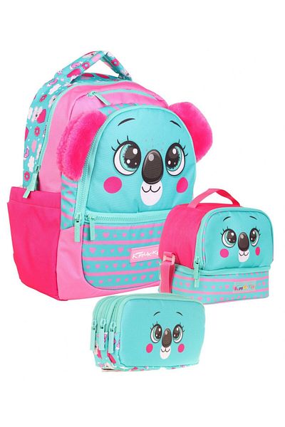 KAUKKO Kids Girls' Triple Primary School 1.2.3.4. Classroom School Bag Set - Cute Koala Shaped - Green