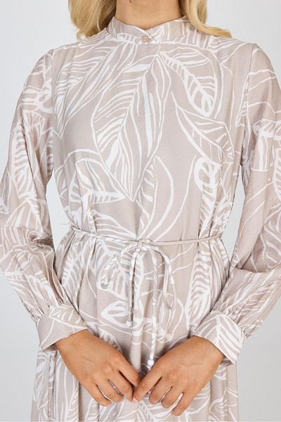 Zühre Judge Collar Leaf Patterned Gray Dress E-0482