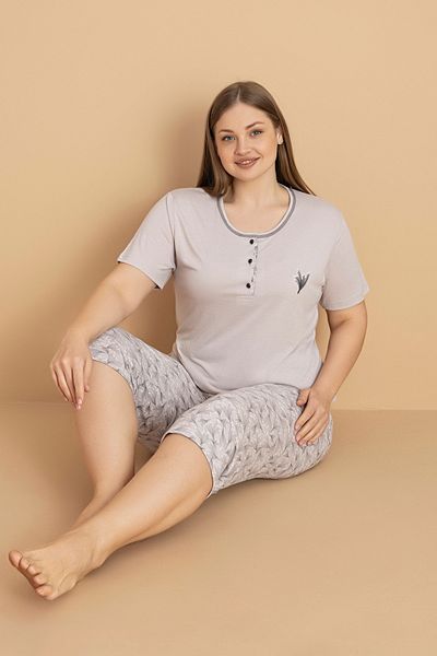 Fulla Moda Floral Patterned Large Size Capri Pajama Set