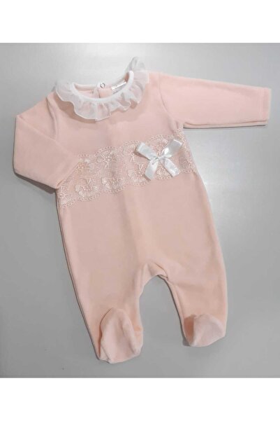 Sönmez Baby ŞİFON TÜL YAKA DANTELLİ KADİFE KIZ TULUM BEBE TAKIMI