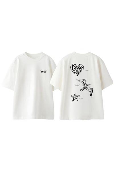 THEWERT Love Freedom Wish Design μπλουζάκι με στάμπα από βαμβακερό λευκό oversize