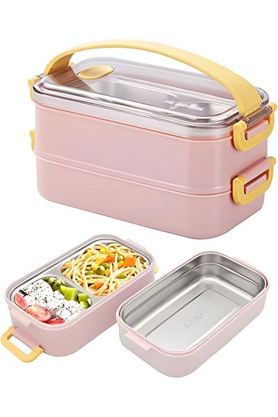 Cozy Nest Bento Lunch Box 3-Compartments and Handle Stainless Steel Leak-proof 1600ml for School Boys,Girls