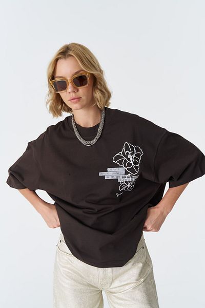 fame-stoned Flower Left Logo, Back Printed, Embroidered Unisex 100% Cotton T-Shirt