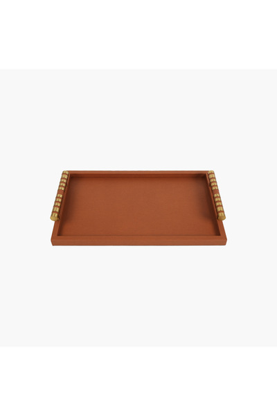 JASMIN CONCEPTS Deri Dikdörtgen Kulplu Tepsi Kahverengi 43X26.5X6cm