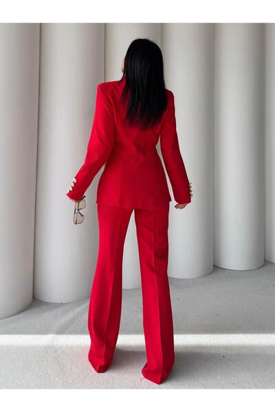 bykadriyeyılmaz Zuzu Gold Düğme Detaylı Takım Kırmızı