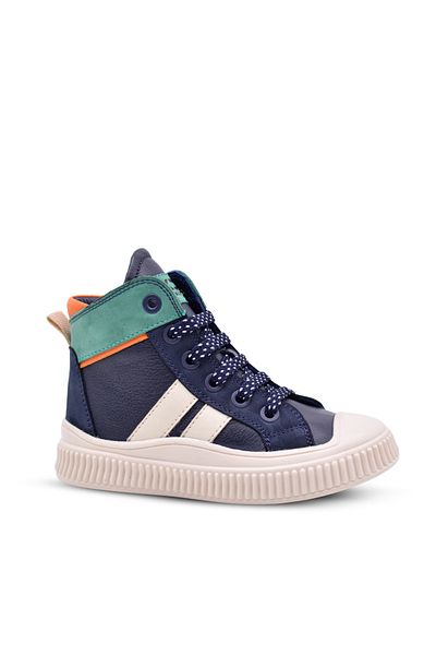 kids A more Aston Boy's Genuine Leather Lace-Up and Zippered Navy Blue Color Boots