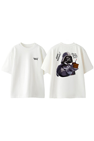 THEWERT Χρόνια πολλά Darth Vader Design Back Printed Cotton White Oversize T-...