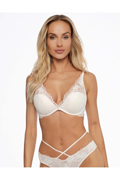 ESOTIQ Sutien push-up cu armătură, dantelă florală delicată și pandantiv auri...