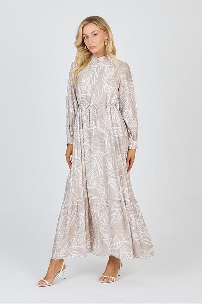 Zühre Judge Collar Leaf Patterned Gray Dress E-0482