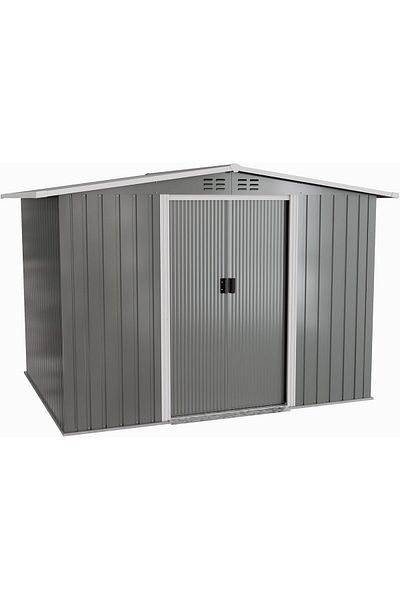 Egardenkart EcoShield Zinc Steel Storage Shed with Double Sliding Doors (Light Grey)