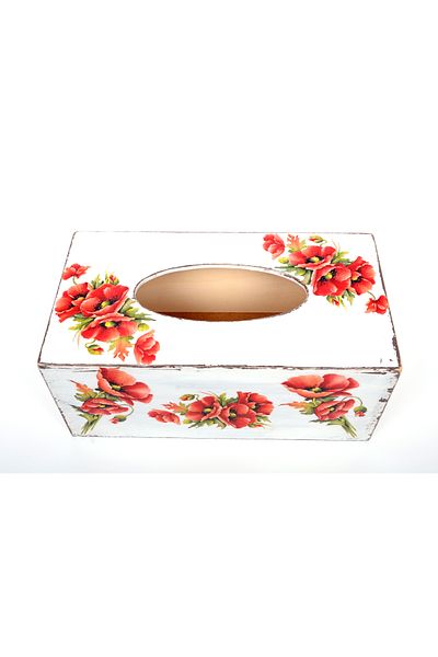 Kumiko Art Napkin box decorated with poppies