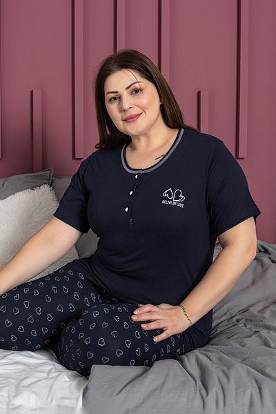 Fulla Moda Heart Patterned Large Size Pajama Set