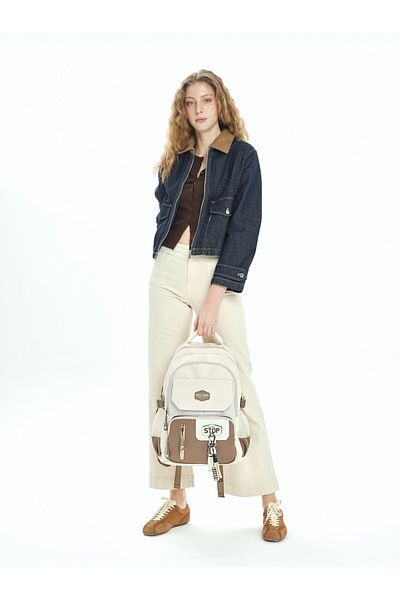 Pierre Cardin 1916-3004 Geanta de scoala cu suport pentru stilou Impermeabil Multi-compartiment BEIGE