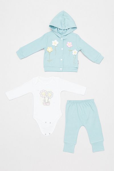 Fulla Moda 100% Cotton Floral Embroidered 3-Piece Girl's Set