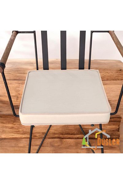 DÜŞLER EV TEKSTİLİ 40X40 Cream Water and Stain Repellent Zippered Lace Light Beige Piping Chair Cushion 5 cm