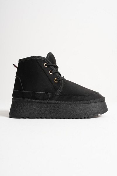 ripuvainen Lunovar Women's Water Resistant Suede Fur Lined Thick Sole Boots - Black