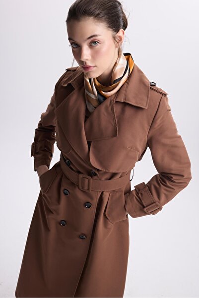 Zühre Ceket Yaka Kol Detaylı Kahve Trençkot 12667