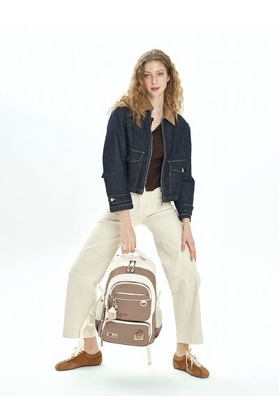 Pierre Cardin 1990-3001 School Bag with Pen Holder Waterproof Multi-Compartment Brown
