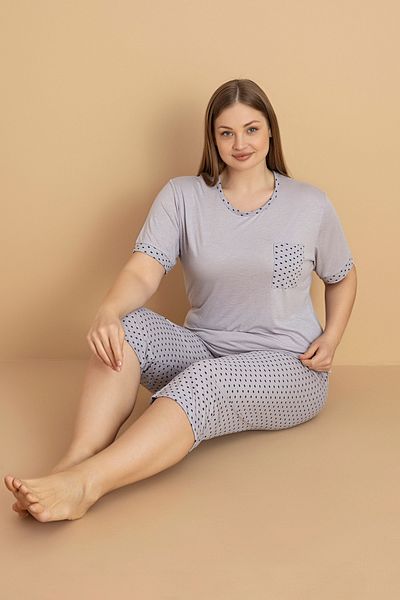 Fulla Moda Polka Dot Patterned Plus Size Capri Pajama Set