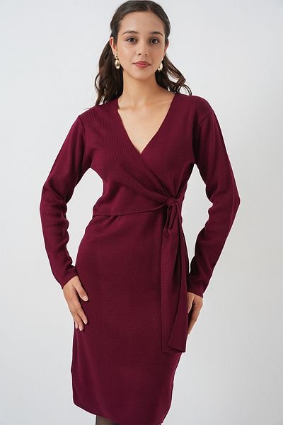 Bigdart Γυναικείο Πλεκτό Φόρεμα Διπλό Γιακά 15928 - Claret Red