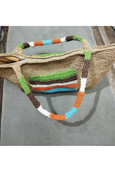 HANMADE Paper Rope Hand Knitted Pocket Detailed Beach Bag