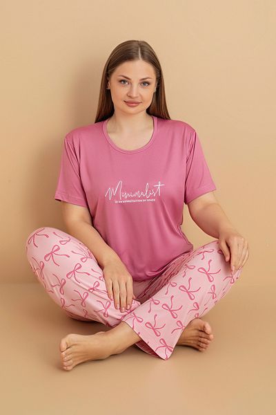 Fulla Moda Ribbon Patterned Plus Size Pajama Set