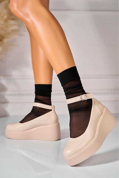 Joana Pantofi dama cu platforma Bej din Piele Ecologica Lynnly
