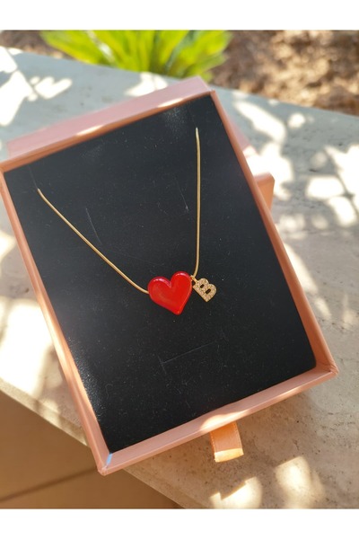 LUCKY ACCESSORIES قلادة على شكل قلب أحمر من سلسلة مورانو من الفولاذ
