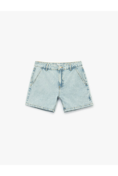 Koton Cotton Chino Pocket Comfortable Fit Buttoned Mini Denim Shorts