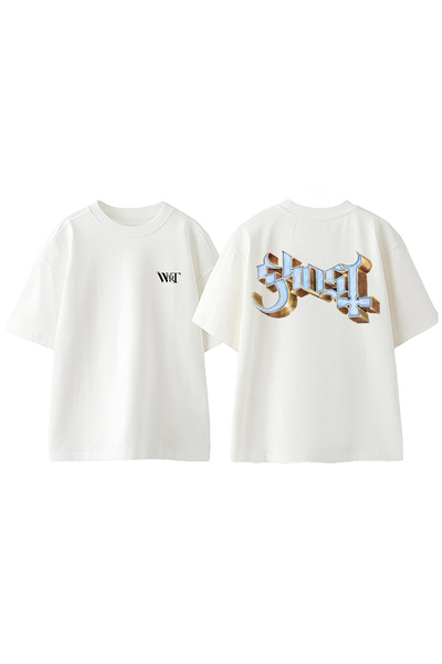 THEWERT Tricou oversize alb din bumbac imprimat pe spate cu logo Ghost Impera