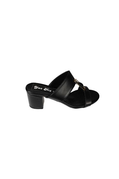 Yaz Kış Ayakkabı Yazkiş Women's Black and White Skin Ant with Gold Belt Buckle 5cm Thick Sole Slippers
