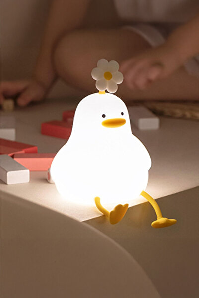 Genel Markalar Ördek Figürlü Silikon RGB Dokunmatik Gece Lambası USB Şarjlı Loş Işık Bebek Odası
