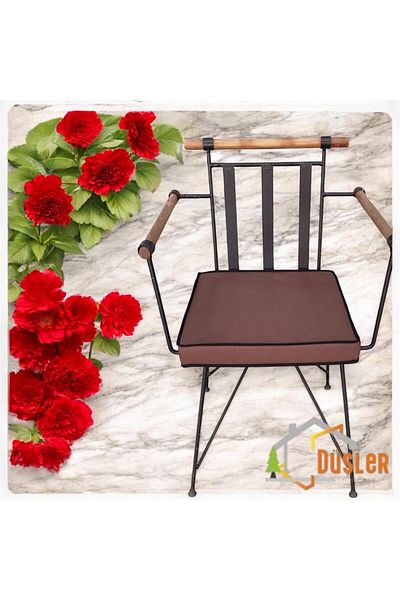 DÜŞLER EV TEKSTİLİ 40X40 Brown Water and Stain Repellent Zippered Lace Black Piping Chair Cushion 5 cm