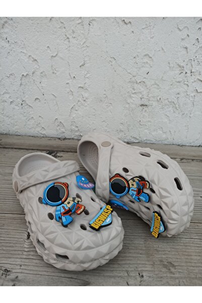 Huzurlu Adımlar Gray Crystal Pattern Alien Children's Slippers