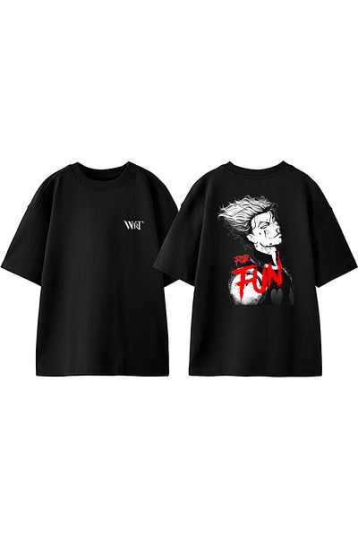 THEWERT Hunter Hunter for Fun Design Back Printed Cotton Black Oversize T-Shirt