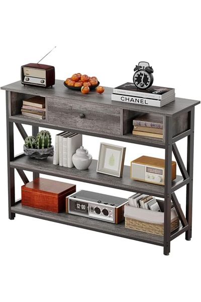 SKY TOUCH SKY-TOUCH Console Table, Entryway Table with 3-Tier Storage Shelves Boxes, Industrial Wooden Hallway