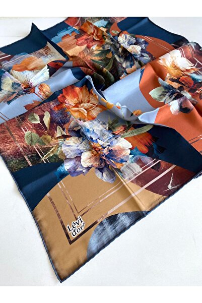 Levidor Eșarfă Tivil din mătase pură 49701 Galben muștar cu model mixt