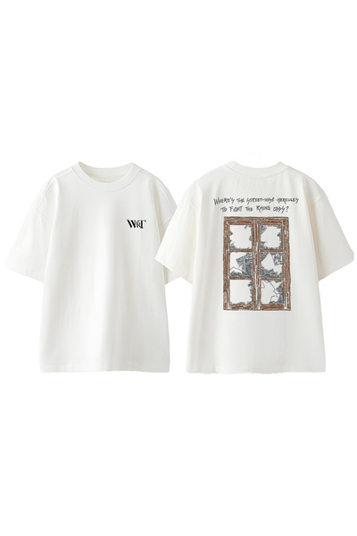 THEWERT Tricou oversize alb din bumbac cu design Broken Window