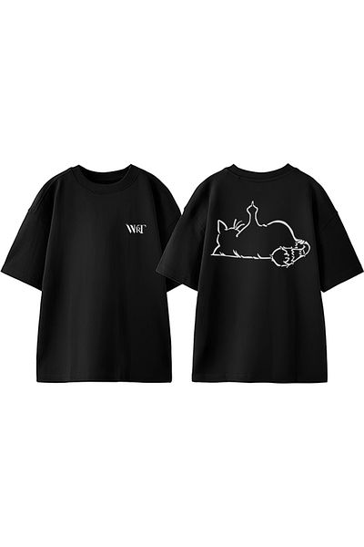 THEWERT Emotional Cartoons 5 Design Back Printed Cotton Black Oversize T-Shirt