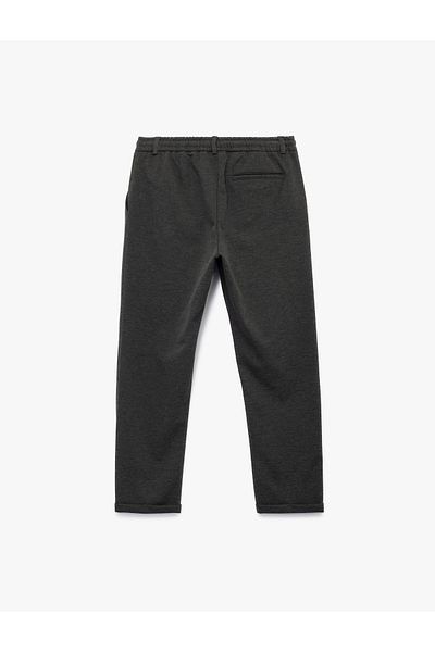 Koton Buttoned Pique Fabric Double Leg Slim Fit Trousers with Lace-Up Waist and Pocket Detail