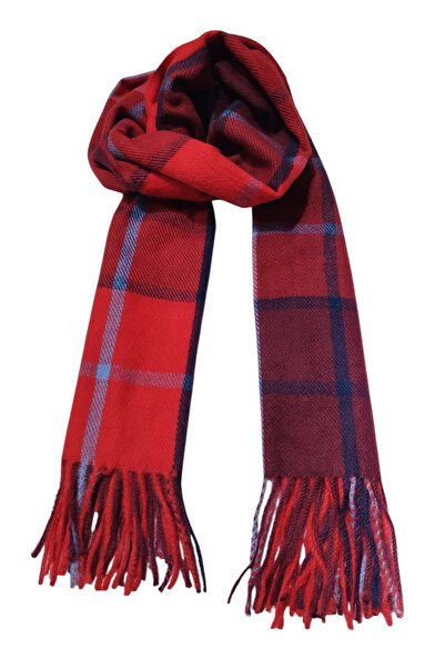 Cesicey شال شتوي ناعم مخطط باللون الأزرق الداكن والأحمر كلاريت (70*180)