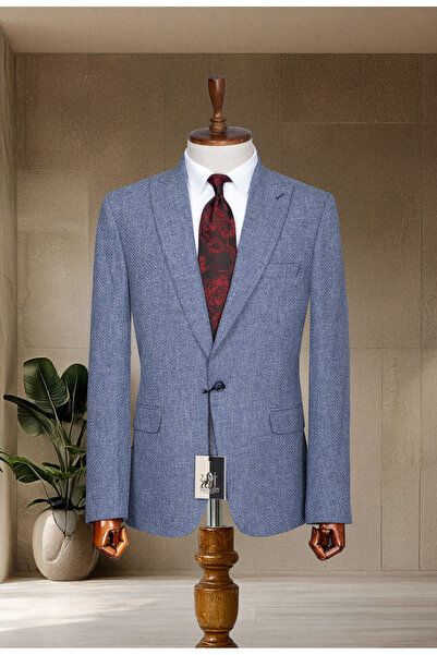 MODA DİNA Mavi Italyan Stil Slim Fit Klasik Erkek Blazer Ceket