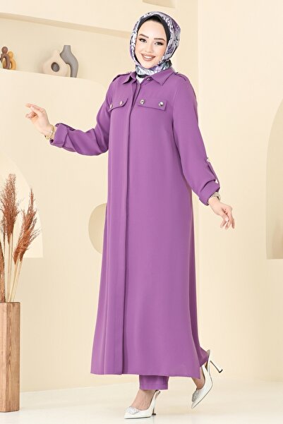 ModaMerve Apolet Düğmeli Tesettür Takım 2632SL432-MS Koyu Lila