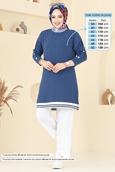 ModaMerve Aksesuar Düğmeli Aerobin Takım 2623SL432-MS İndigo&Ekru