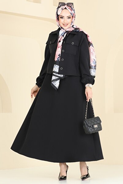 ModaMerve Cep Detaylı Etekli Takım 2601SL432-MS Siyah